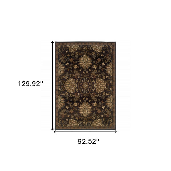 HomeRoots 10' Elegant Brown Beige Blue Red Oriental Area Rug - Stain Resistant, Durable, Perfect for Family Spaces 8' X 11' Rectangle 509030