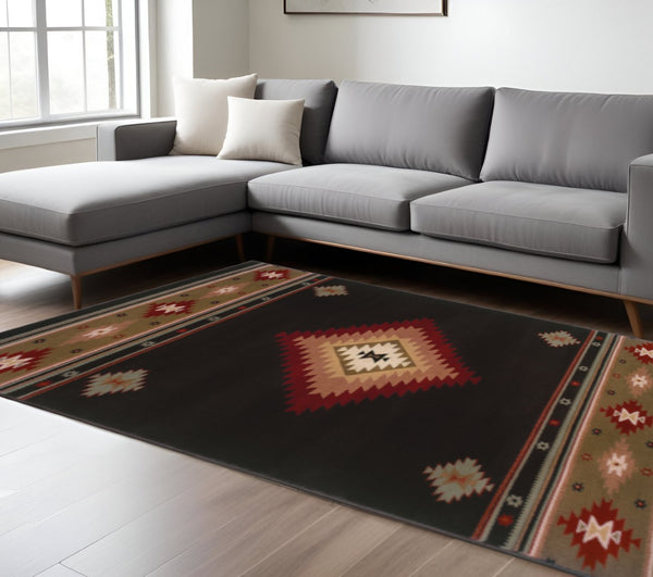 HomeRoots 4' Bold Red and Beige Ikat Pattern Area Rug - Bohemian Charm, Durable, Stain Resistant, Cozy Style 10' X 13' Rectangle 509031
