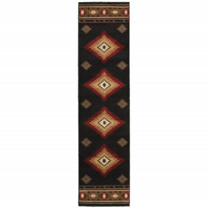 Homeroots 8' Green And Black Southwestern Power Loom Runner Rug Black,Green Polypropylene 509033