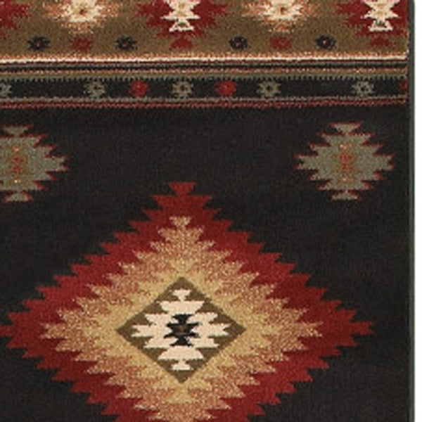 Homeroots 8' Green And Black Southwestern Power Loom Runner Rug Black,Green Polypropylene 509033