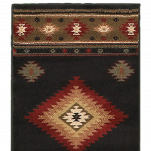 Homeroots 8' Green And Black Southwestern Power Loom Runner Rug Black,Green Polypropylene 509033