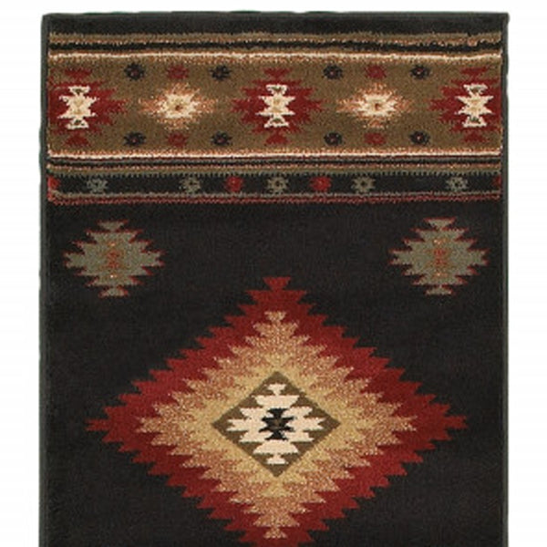 Homeroots 8' Green And Black Southwestern Power Loom Runner Rug Black,Green Polypropylene 509033