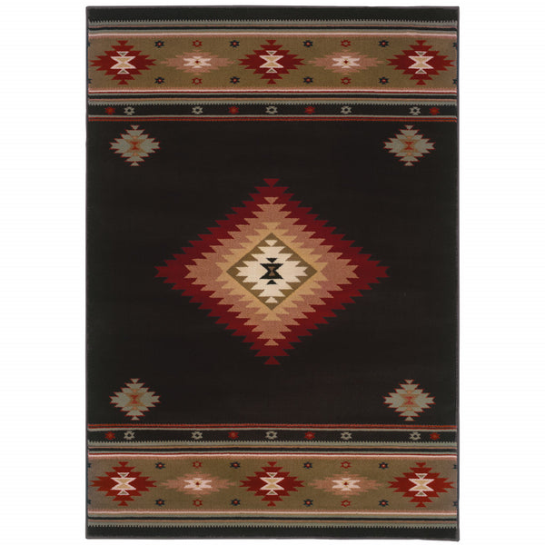 Homeroots 4' X 6' Black And Green Southwestern Power Loom Stain Resistant Area Rug Black,Green Polypropylene 509034
