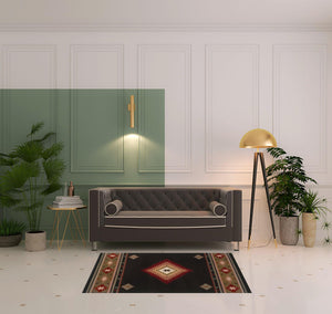 Homeroots 4' X 6' Black And Green Southwestern Power Loom Stain Resistant Area Rug Black,Green Polypropylene 509034