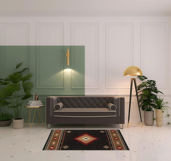 Homeroots 4' X 6' Black And Green Southwestern Power Loom Stain Resistant Area Rug Black,Green Polypropylene 509034