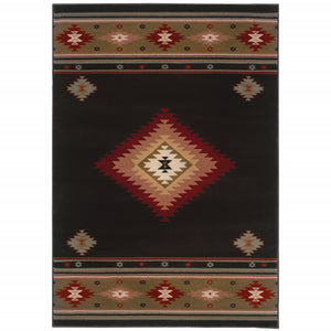 Homeroots 5' X 8' Black And Green Southwestern Power Loom Stain Resistant Area Rug Black,Green Polypropylene 509035