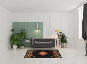 Homeroots 5' X 8' Black And Green Southwestern Power Loom Stain Resistant Area Rug Black,Green Polypropylene 509035