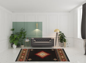 Homeroots 8' X 11' Black And Green Southwestern Power Loom Stain Resistant Area Rug Black,Green Polypropylene 509038