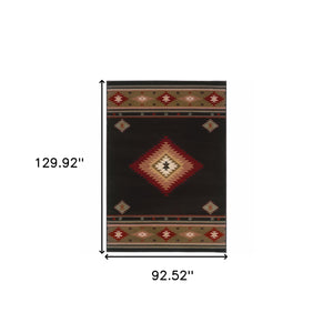 Homeroots 8' X 11' Black And Green Southwestern Power Loom Stain Resistant Area Rug Black,Green Polypropylene 509038