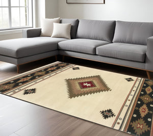 HomeRoots 4' Bold Red and Beige Ikat Pattern Area Rug - Bohemian Charm, Durable, Stain Resistant, Cozy Style 10' X 13' Rectangle 509039