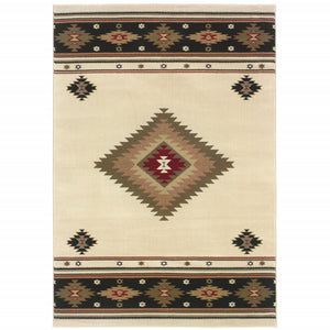 Homeroots 4' X 6' Beige Southwestern Power Loom Stain Resistant Area Rug Beige,Green Polypropylene 509042