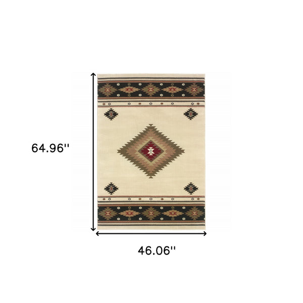 Homeroots 4' X 6' Beige Southwestern Power Loom Stain Resistant Area Rug Beige,Green Polypropylene 509042