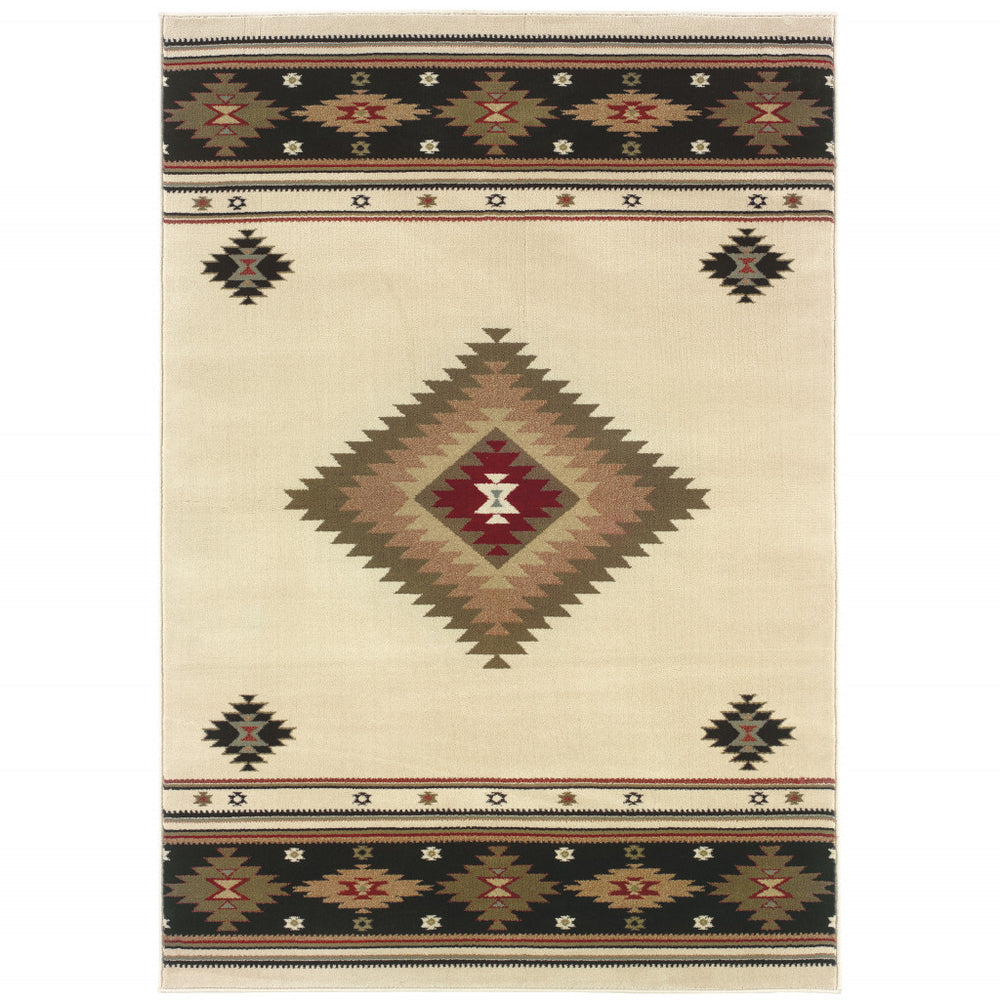 Homeroots 5' X 8' Beige Southwestern Power Loom Stain Resistant Area Rug Beige,Green Polypropylene 509043