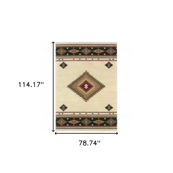 Homeroots 6' X 9' Beige Southwestern Power Loom Stain Resistant Area Rug Beige,Green Polypropylene 509044