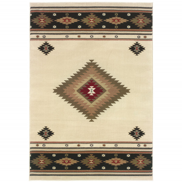Homeroots 6' X 9' Beige Southwestern Power Loom Stain Resistant Area Rug Beige,Green Polypropylene 509044