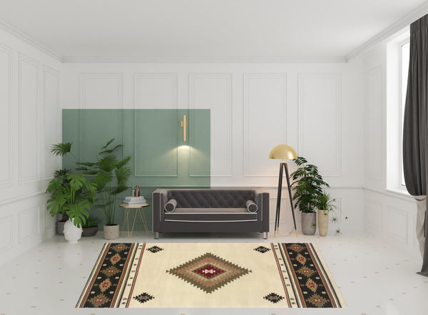 Homeroots 8' X 11' Beige Southwestern Power Loom Stain Resistant Area Rug Beige,Green Polypropylene 509046