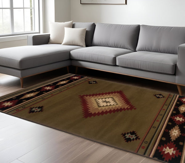 HomeRoots 4' Bold Red and Beige Ikat Pattern Area Rug - Bohemian Charm, Durable, Stain Resistant, Cozy Style 10' X 13' Rectangle 509047