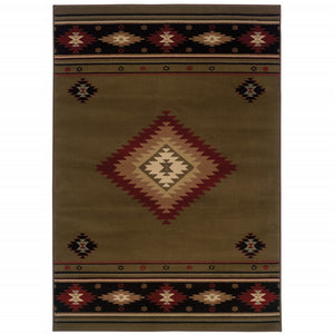 Homeroots 4' X 6' Green Southwestern Power Loom Stain Resistant Area Rug Green,Red Polypropylene 509050