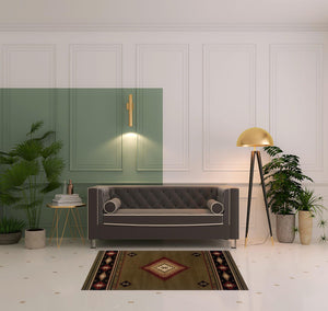 Homeroots 4' X 6' Green Southwestern Power Loom Stain Resistant Area Rug Green,Red Polypropylene 509050