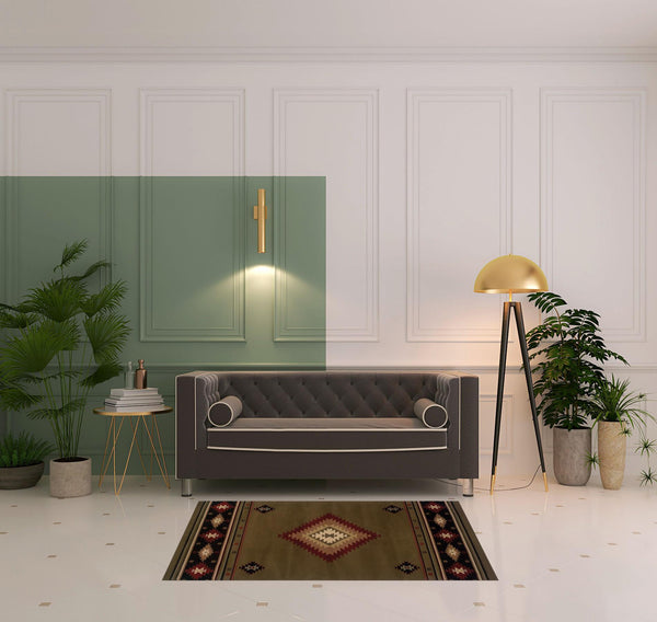 Homeroots 4' X 6' Green Southwestern Power Loom Stain Resistant Area Rug Green,Red Polypropylene 509050