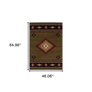 Homeroots 4' X 6' Green Southwestern Power Loom Stain Resistant Area Rug Green,Red Polypropylene 509050