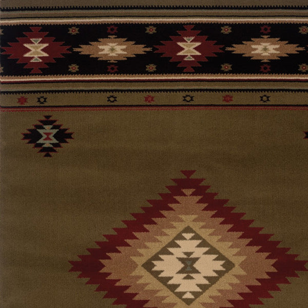 Homeroots 4' X 6' Green Southwestern Power Loom Stain Resistant Area Rug Green,Red Polypropylene 509050