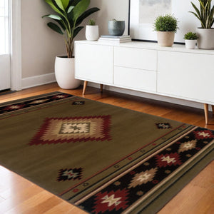 HomeRoots 4' Bold Southwestern Black and Green Power Loom Area Rug - Stain Resistant for High-Traffic Spaces 4' X 6' Rectangle 509050