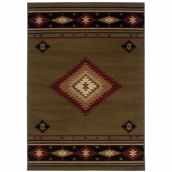 Homeroots 5' X 8' Green Southwestern Power Loom Stain Resistant Area Rug Green,Red Polypropylene 509051