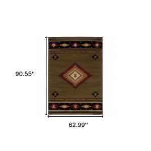 Homeroots 5' X 8' Green Southwestern Power Loom Stain Resistant Area Rug Green,Red Polypropylene 509051