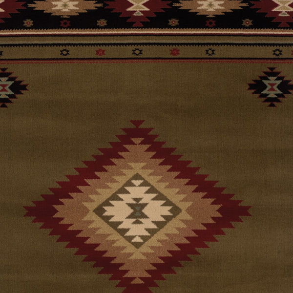 Homeroots 5' X 8' Green Southwestern Power Loom Stain Resistant Area Rug Green,Red Polypropylene 509051