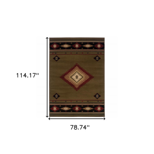 Homeroots 6' X 9' Green Southwestern Power Loom Stain Resistant Area Rug Green,Red Polypropylene 509052