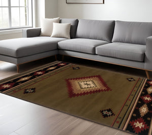 HomeRoots 4' Bold Red and Beige Ikat Pattern Area Rug - Bohemian Charm, Durable, Stain Resistant, Cozy Style 7' X 10' Rectangle 509052