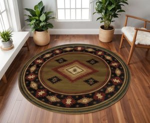 HomeRoots 4' Bold Red and Beige Ikat Pattern Area Rug - Bohemian Charm, Durable, Stain Resistant, Cozy Style 8' Round Round 509053