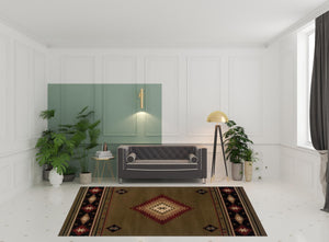 Homeroots 8' X 11' Green Southwestern Power Loom Stain Resistant Area Rug Green,Red Polypropylene 509054