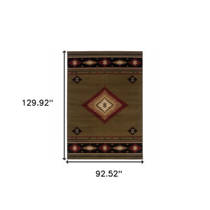 Homeroots 8' X 11' Green Southwestern Power Loom Stain Resistant Area Rug Green,Red Polypropylene 509054