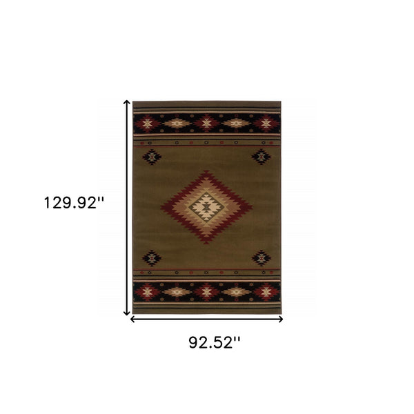 Homeroots 8' X 11' Green Southwestern Power Loom Stain Resistant Area Rug Green,Red Polypropylene 509054