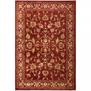 Homeroots 6' X 9' Red And Gold Oriental Power Loom Stain Resistant Area Rug Red,Gold Polypropylene 509064
