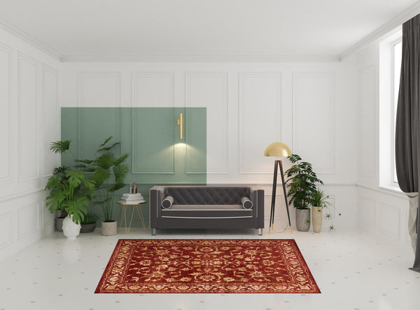 Homeroots 6' X 9' Red And Gold Oriental Power Loom Stain Resistant Area Rug Red,Gold Polypropylene 509064