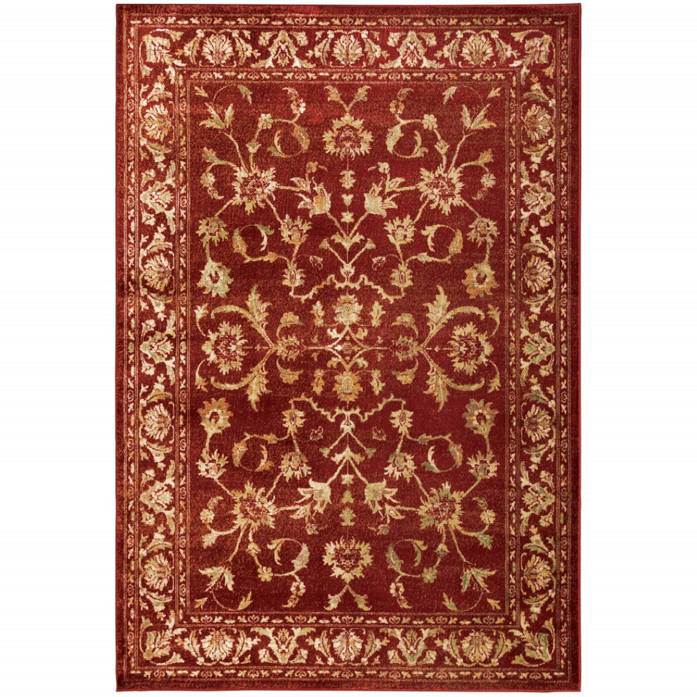 HomeRoots 10' Elegant Oriental Power Loom Area Rug - Stain Resistant, Durable Design for Timeless Sophistication Red/ Gold 9'10" x 12'10" 509066
