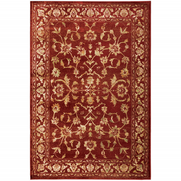 Homeroots 10' X 13' Red And Gold Oriental Power Loom Stain Resistant Area Rug Red,Gold Polypropylene 509066