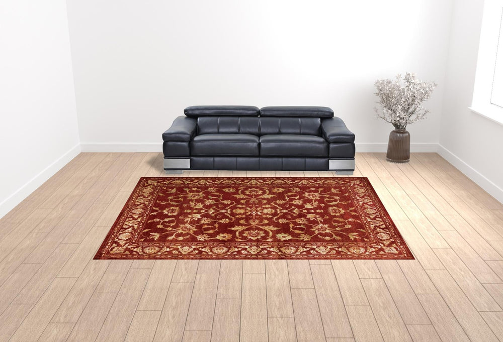 HomeRoots 10' Elegant Oriental Power Loom Area Rug - Stain Resistant, Durable Design for Timeless Sophistication Red/ Gold 9'10" x 12'10" 509066