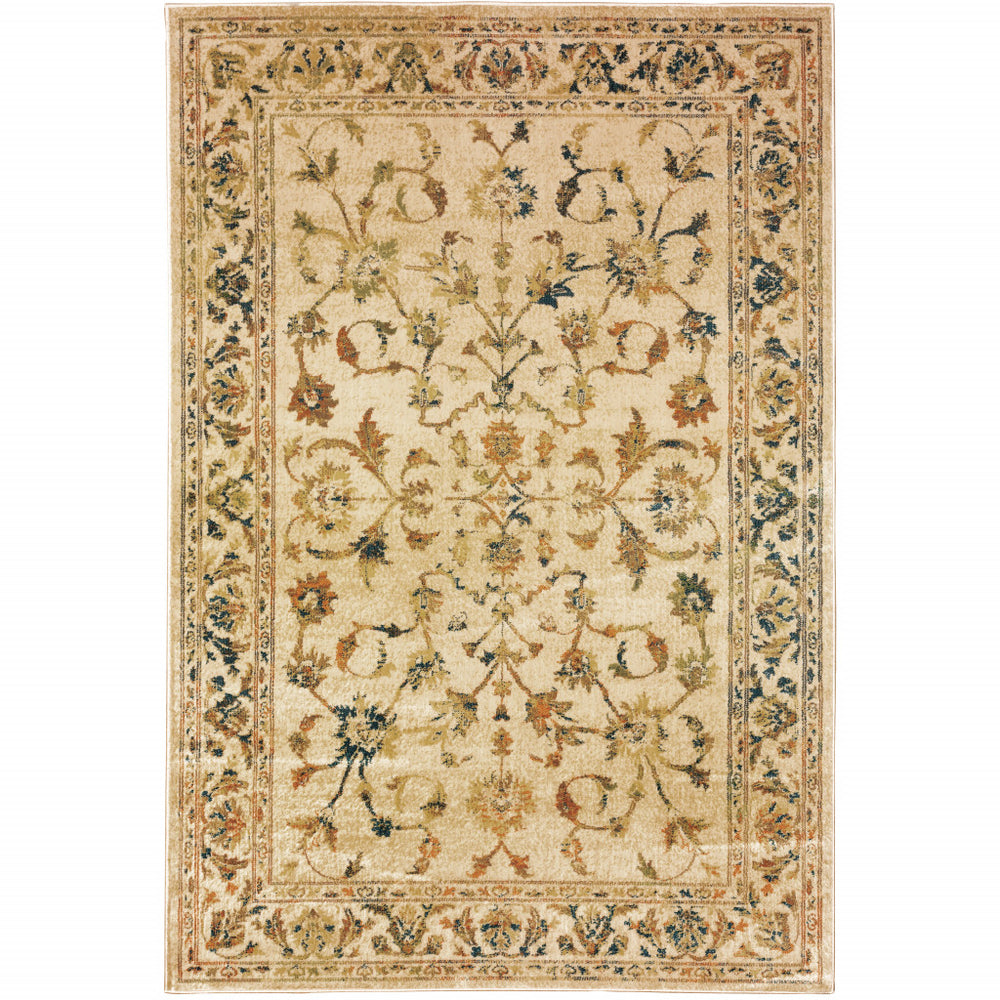 Homeroots 5' X 7' Beige Gold And Teal Oriental Power Loom Stain Resistant Area Rug Beige,Gold Polypropylene 509069