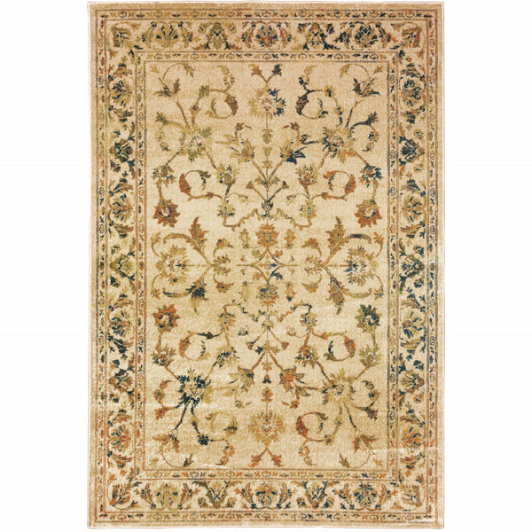 Homeroots 5' X 7' Beige Gold And Teal Oriental Power Loom Stain Resistant Area Rug Beige,Gold Polypropylene 509069