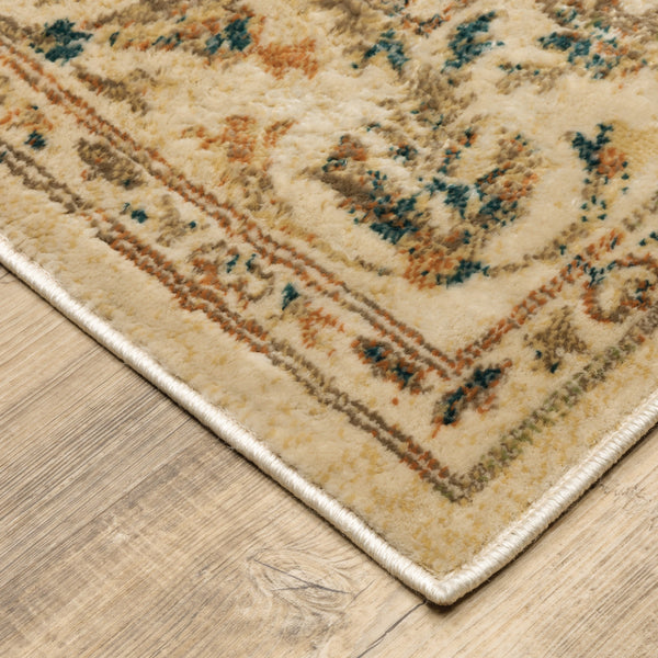 Homeroots 6' X 9' Beige Gold And Teal Oriental Power Loom Stain Resistant Area Rug Beige,Gold Polypropylene 509070