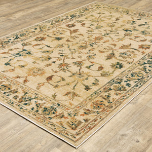 Homeroots 6' X 9' Beige Gold And Teal Oriental Power Loom Stain Resistant Area Rug Beige,Gold Polypropylene 509070