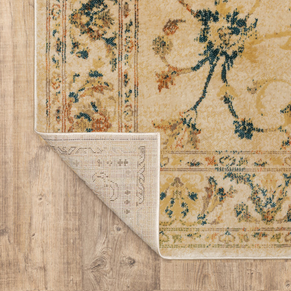 Homeroots 6' X 9' Beige Gold And Teal Oriental Power Loom Stain Resistant Area Rug Beige,Gold Polypropylene 509070