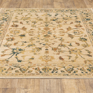 Homeroots 6' X 9' Beige Gold And Teal Oriental Power Loom Stain Resistant Area Rug Beige,Gold Polypropylene 509070