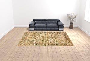 Homeroots 10' X 13' Beige Gold And Teal Oriental Power Loom Stain Resistant Area Rug Beige,Gold Polypropylene 509072