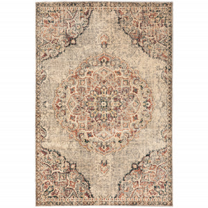 Homeroots 6' X 9' Grey Rust Deep Teal Beige And Orange Oriental Power Loom Stain Resistant Area Rug  Polypropylene 509076