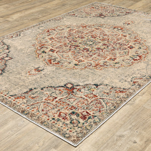 Homeroots 6' X 9' Grey Rust Deep Teal Beige And Orange Oriental Power Loom Stain Resistant Area Rug  Polypropylene 509076